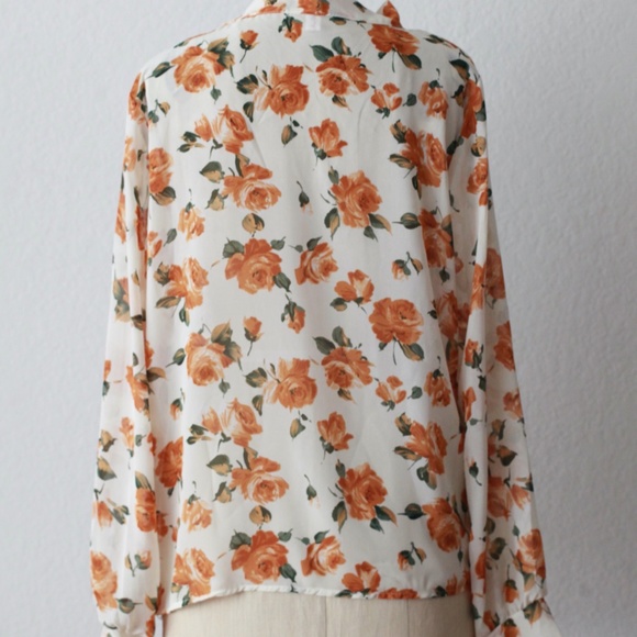 Chiffon yellow rose bow tie blouse - M - Picture 7 of 8